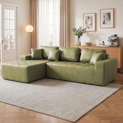 Loedds 108.27-Inch Faux Leather L-Shaped Convertible Sofa Bed with Chaise No Assembly