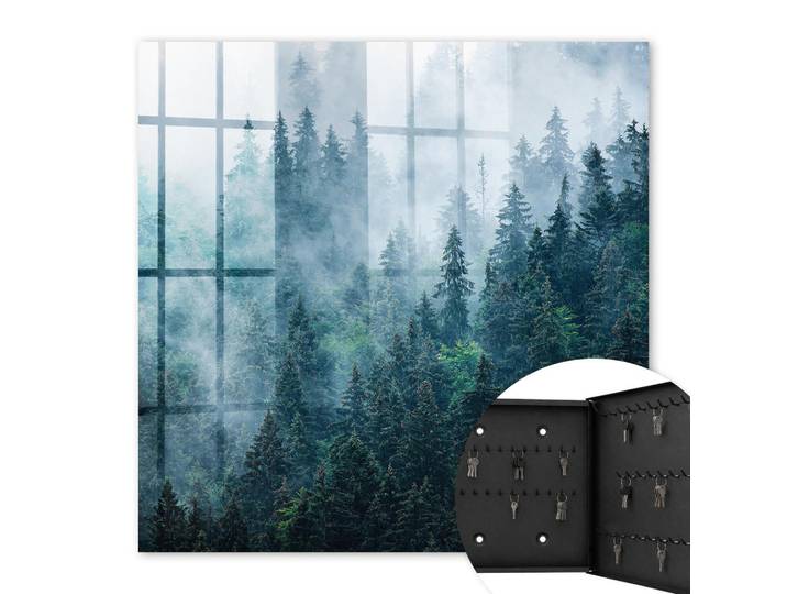 Tulup Schlüsselbox Schwarz 30x30 cm- Türöffnung nach rechts - Grüner Wald, Metall, Stein Optik, Rechteckig, 30x30x5 cm, Garderobe, Schlüsselkästen & Schlüsselboards