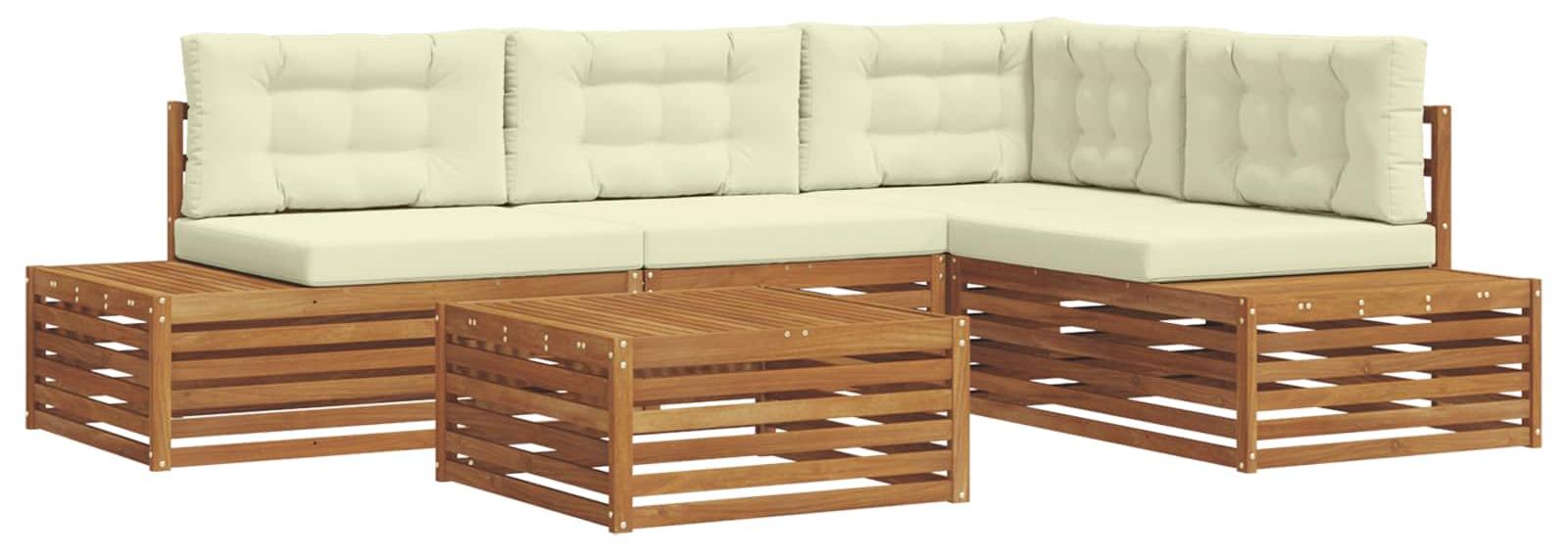 Outdoor-Sofagarnitur mit Kissen 5 Stück Natur und Creme