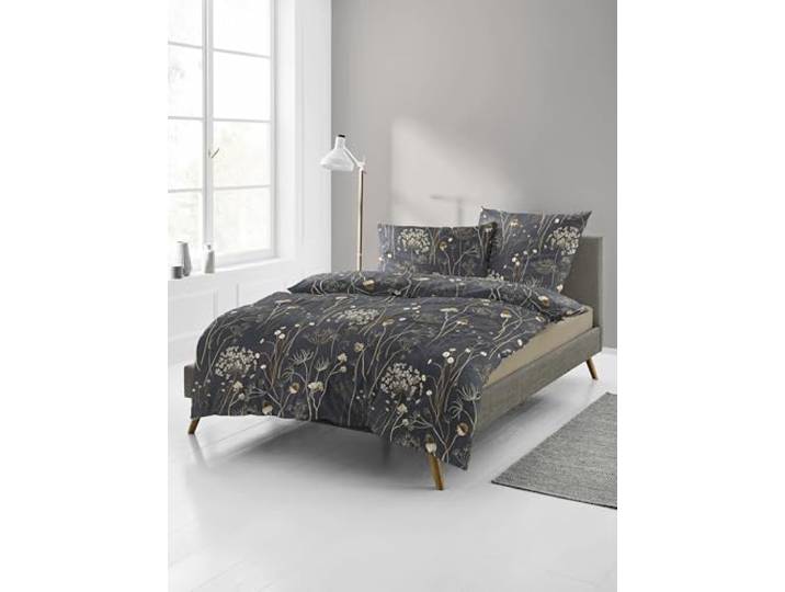 Bierbaum Bettwäsche 4140, Feinbiber, 100% Baumwolle, Designed in Germany, anthrazit 10, 155x220 + 80x80 cm, Komfortgröße
