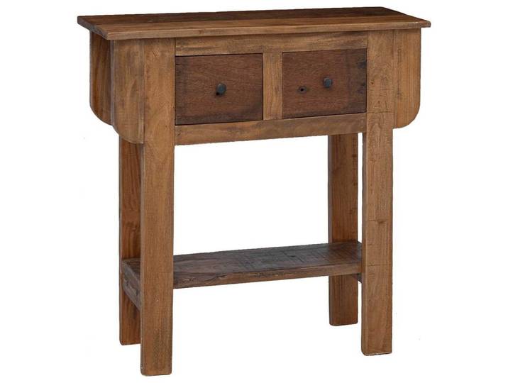 furnicato Konsolentisch Rustikaler aus Massivholz 80 x 35 x 80 cm (1-St), Beistelltisch mit 2 Schubladen, Ablagefläche und Unikat-Charakter