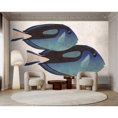 Fototapete LIVING WALLS "Walls by Patel 5 Fototapete Fische im Aquarell-Look", blau, B:4m H:0m L:2,7m, Vlies, Tapeten, Fische im Aquarell-Look auf 200 g/m² Premium-Vlies