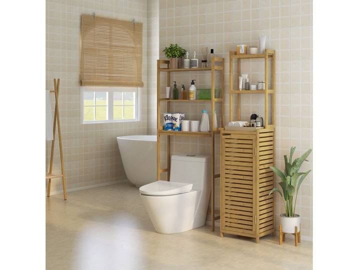 Étagère WC à poser en bambou 3 niveaux ouverts 68 x 20 x 165 cm finition naturelle