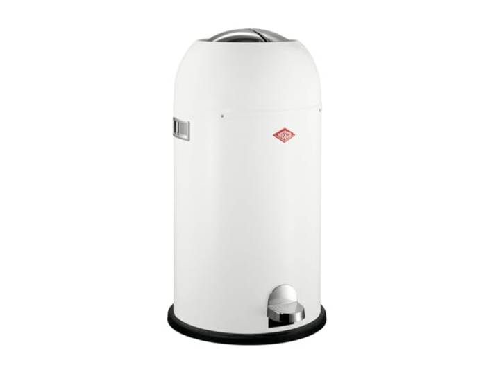 WESCO Kickmaster Abfallsammler in der Farbe weiß, pulverbeschichtetes Stahlblech, eingebauter Dämpfer, 33 Liter Volumen, großer Einwurf