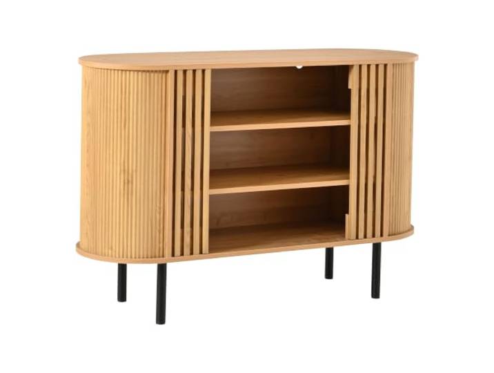 Sideboard Buffet 120x40x80cm MDF Naturholz Metallbeine MDF + Spanplatte, Walnussfarbe, 3 offene Fächer, verstellbare Füße, max. 45 kg Tragfähigkeit