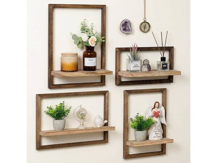 Etagere Murale Bois Étagère Murale Étagère Flottante Lot De 4 Décoration Murale Petite Tablette Murale Salle De Bain Cuisine
