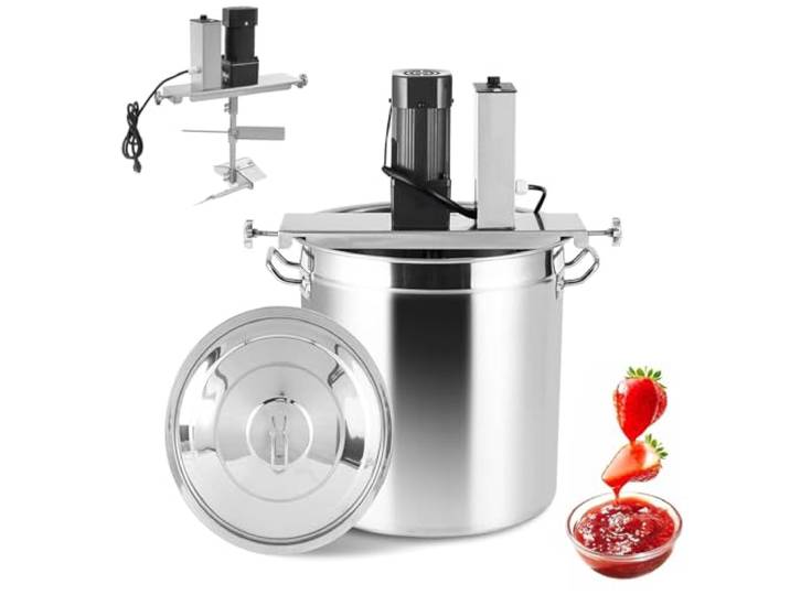 Gewerblicher Automatischer Rührgerät, Selbstrührender Topf für Gastronomie Edelstahl, Kupfermotor, 4-Blatt-Rührwerk, Variable Geschwindigkeit, Abnehmbar, für Brei, Suppe und Soßen