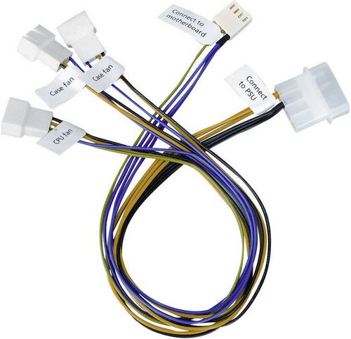 Akasa PC-Lüfter Anschlusskabel [3x PC-Lüfter Stecker 3pol., PC-Lüfter Stecker 4pol. - 1x IDE-Strom-Stecker 4pol.] 0.30m
