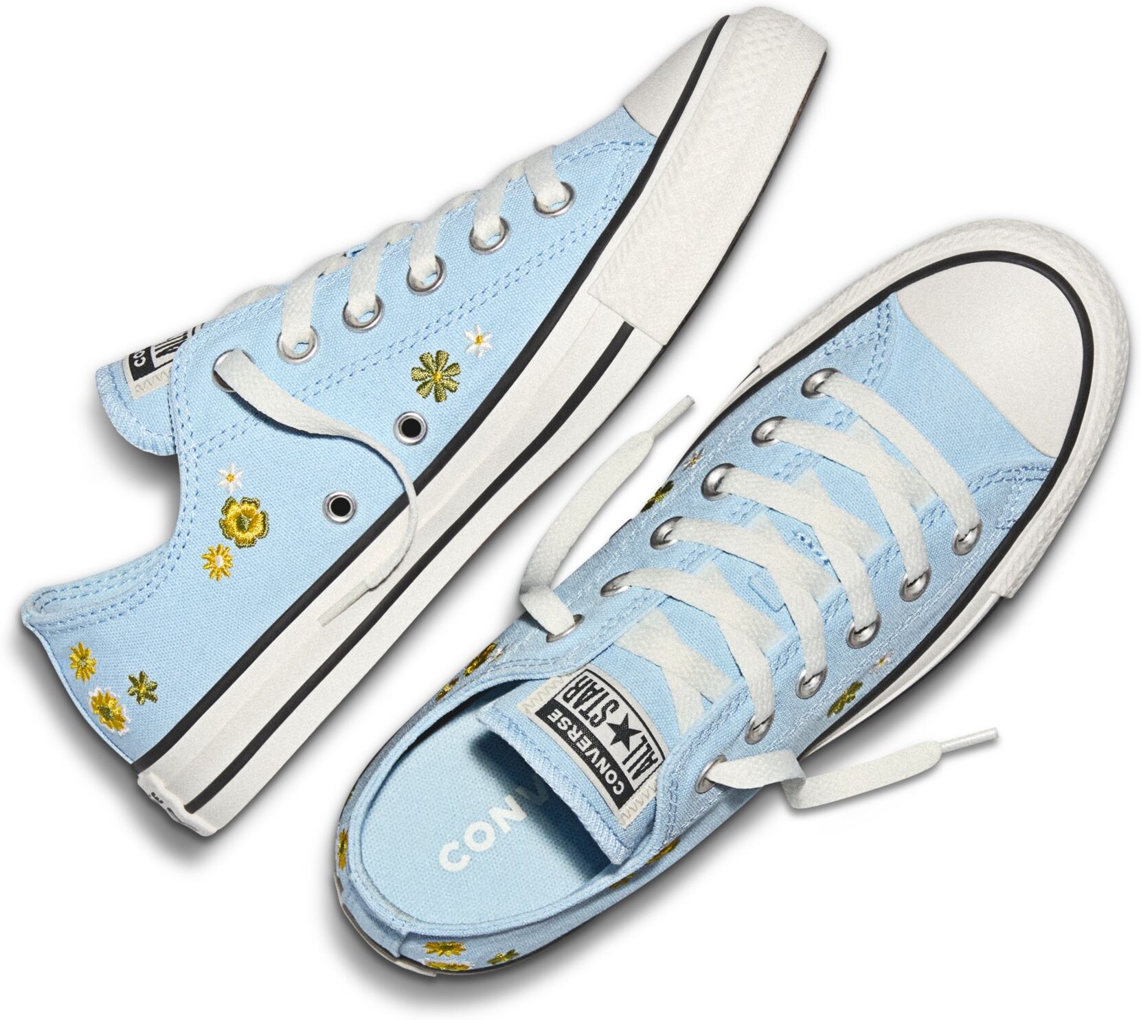 Sneaker CONVERSE "CHUCK TAYLOR ALL STAR EMBROIDERED FLORALS", Damen, Gr. 38, blau (clear skies, bright outlook, in the weeds), Textil, Schuhe Sneaker, für Alltag, mit profiliertem Laufsohlenprofil, sportlicher Stil clear skies, bright outlook, in the weed