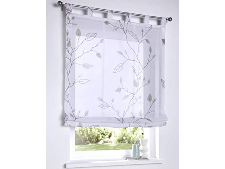 Store bateau à passants Bonnie blanc\, transparent\, gris imprimé\, rideau pour tringle à rideaux\, largeur 45 x hauteur 140 cm