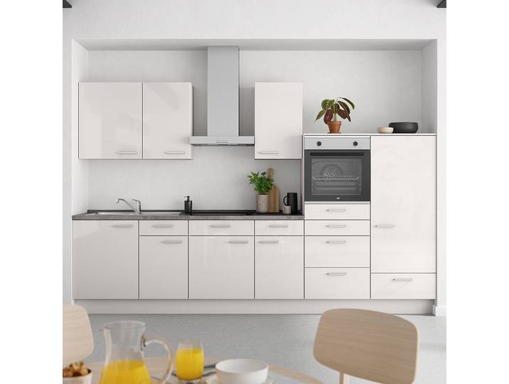 Küchenzeile Low-Line Flash Kombi D 330cm Ausrichtung rechts Grau/Seidengrau ohne Elektrogeräte