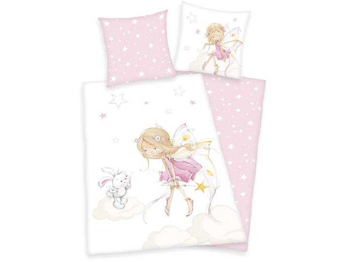 Kinderbettwäsche BABY BEST Little Fairy , rosa, B/L: 135cm x 200cm, 1 Stk., 1 Stk., Renforcé, B/L: 80cm x 80cm, Renforcé, Obermaterial: 100% Baumwolle, Bettwäsche, Kinderbettwäsche, mit niedlichem Feen-Motiv