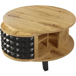 Modern Couchtisch 80x45x80 cm mit drehbarem Ablagefach und zweistufiger Tischplatte in Naturholzoptik – Praktischer Stauraum und elegantes Design