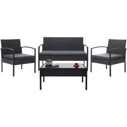 Poly-Rattan Garnitur MCW-F56, Balkon-/Garten-/Lounge-Set Sitzgruppe ~ schwarz, Kissen dunkelgrau
