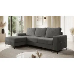 Möbel Punkt Ecksofa SAIGON Cord Anthrazit Grau mit Bettfunktion & Bettkasten Ottomane links