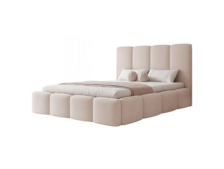 Ravio Polsterbett Landare 180x200 cm Kühles Beige Samt (Stoff Jasmine) - mit Bettkasten und Lattenrost, Rechteckig, 180x200 cm, Schlafzimmer, Betten, Polsterbetten