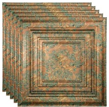 Fasade FASÄDE Traditional Style 3 Decorative Vinyl 2ft x 2ft Lay in Ceiling Panel in Copper Fantasy (5 Pack)