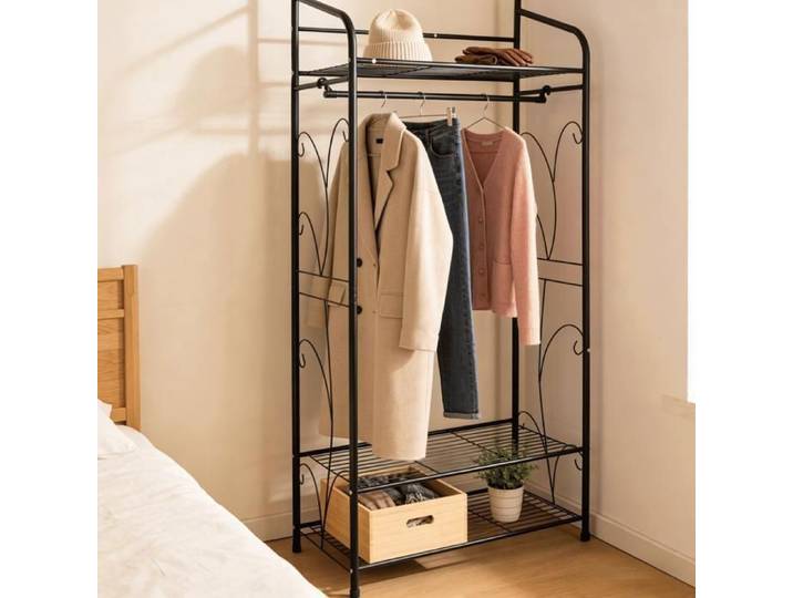 Porte Manteau sur Pieds Métallique - Penderie à Vêtements avec Étagère pour Entrée Chambre Vestiaire - 79x36x161cm - Noir