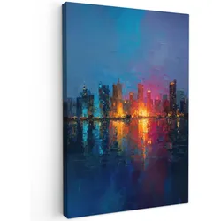 LEINWANDBILD Skyline - Pinselstriche - Dunkelblau - Leuchtend Wanddeko Schlafzimmer 60x90 cm