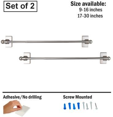 InStyleDesign Self-adhesive or Wall Mounted Rod 17-30 inch (Set of 2) - 17-30 inches