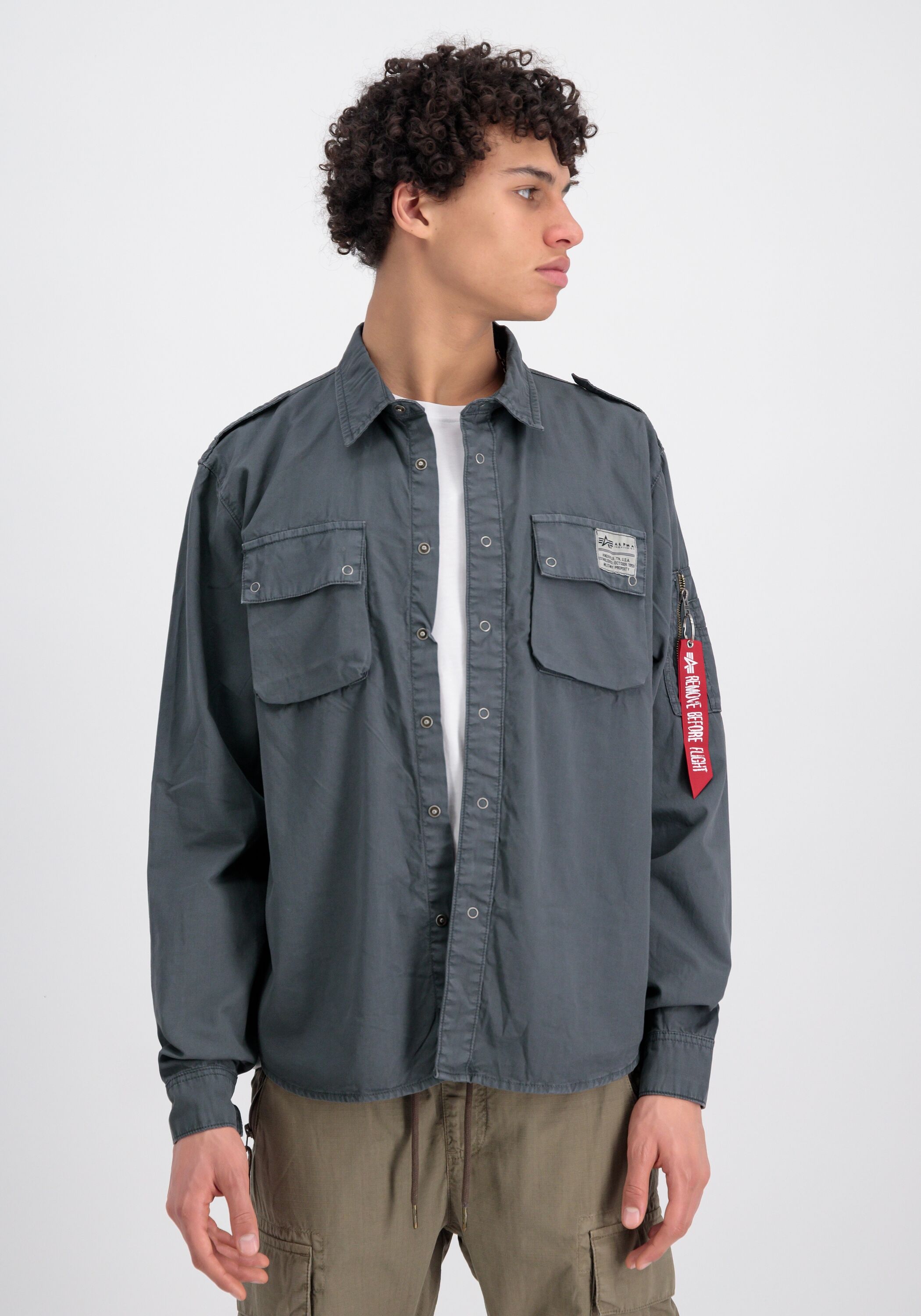 Oversize-Shirt ALPHA INDUSTRIES "Urban Military Shirt", Herren, Gr. S, grau (vintage grau), Obermaterial: 100% Baumwolle, Shirts Oversize-Shirt