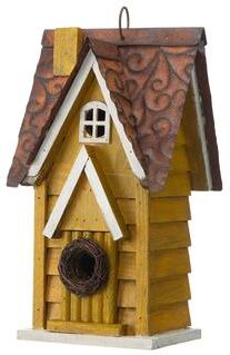 "Glitzhome 12""H Retro Distressed Painted Solid Wood Cottage Birdhouse"