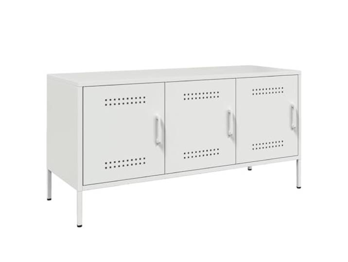 KUPTYERFG TV-Schrank Weiß 100,5x39x50,5 cm Stahl TV-Lowboard Industrieller Fernsehtisch aus Stahl mit 3 Fächern für Wohnzimmer und Schlafzimmer. Pflegeleicht und stabil konstruiert.