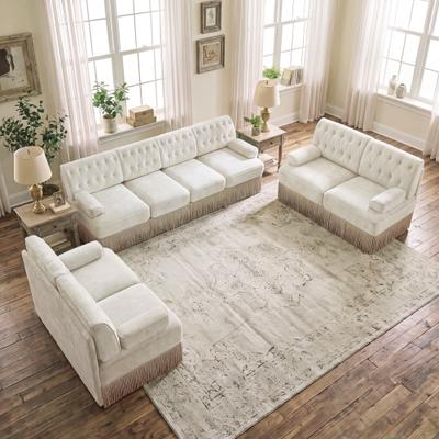 GDFStudio - Chesterfield 3-Piece Velvet Upholstered Sofa Set with Button Tuft & Tassel Skirt