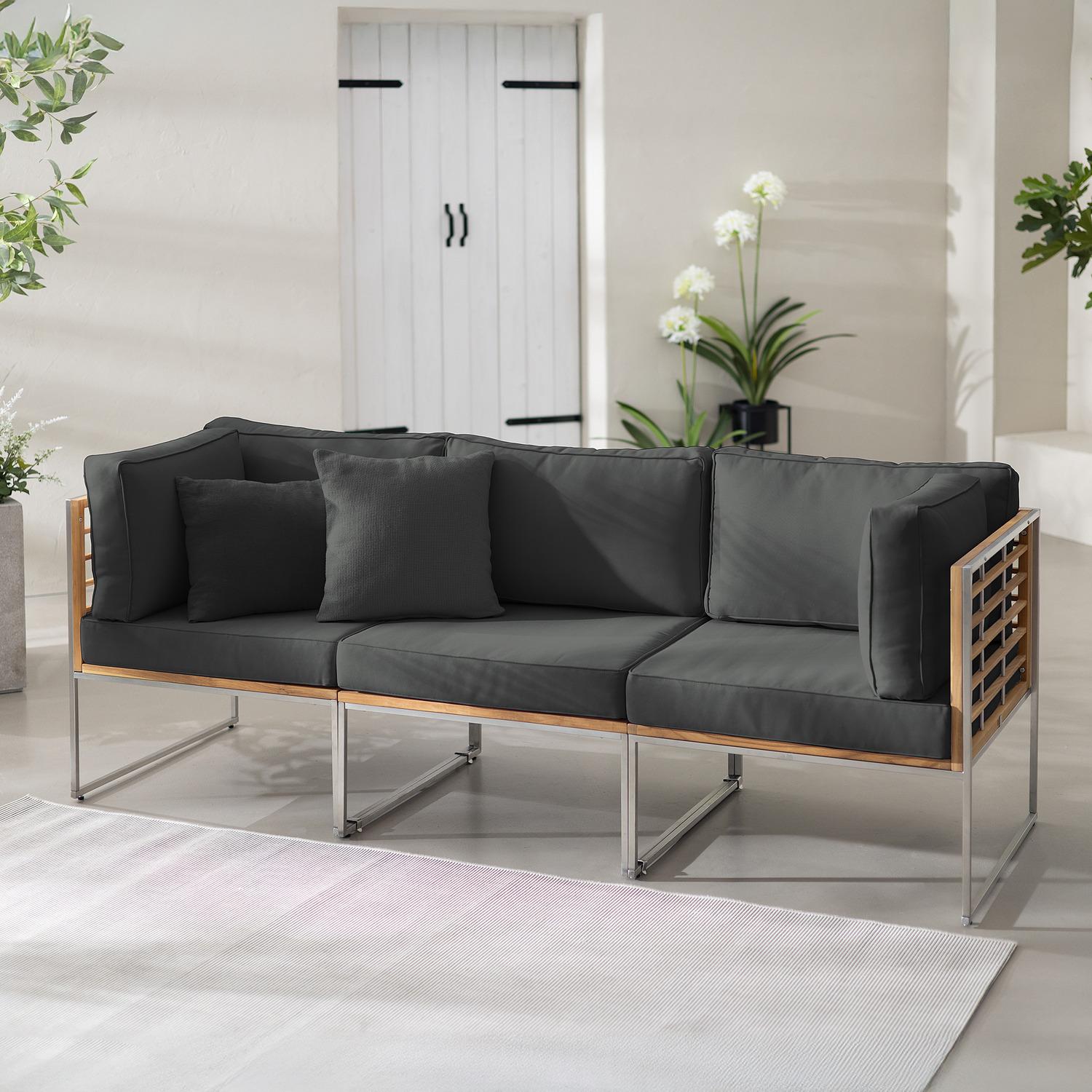 home24 Loungesofa - 3-teilig - Webstoff / Teak Massiv