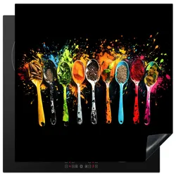 HERDABDECKPLATTE Löffel - Gewürze - Modern - Graffiti - Farbe - Farbenfroh Induktionsmatte 78x78 cm