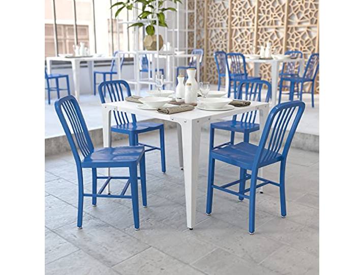 Flash Furniture Kommerzieller Stuhl für Innen und Außenbereich, aus Metall, 2 Stück, Blau