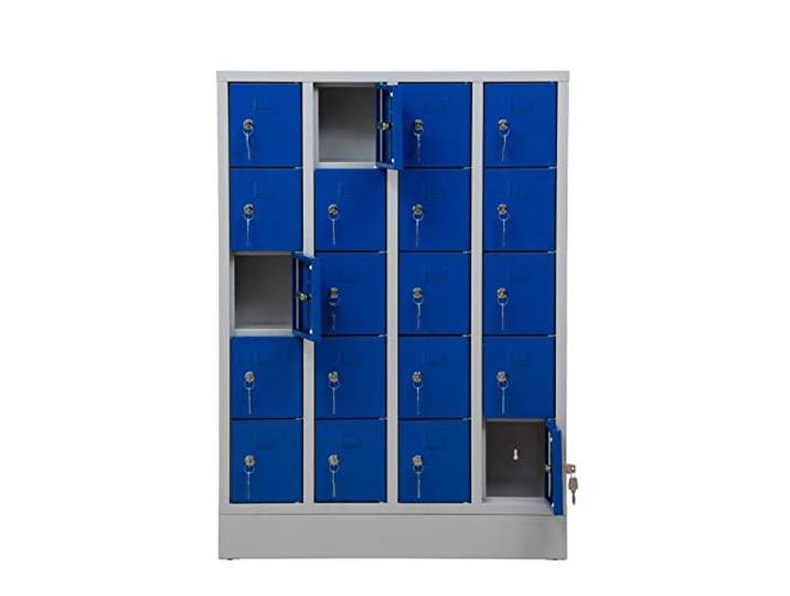 Schrank & Stuhl Mini-Schließfächer Wertfachschrank Handytresor 20 Abteile, 110x80x15, Zylinderschlösser, Lieferung komplett montiert, Grau/Blau
