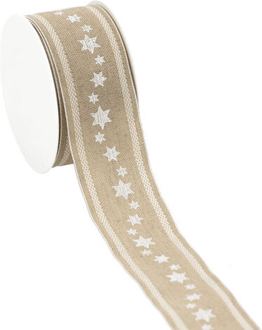 Leinenband "Sterne", natur-weiß, 40 mm, 4 m