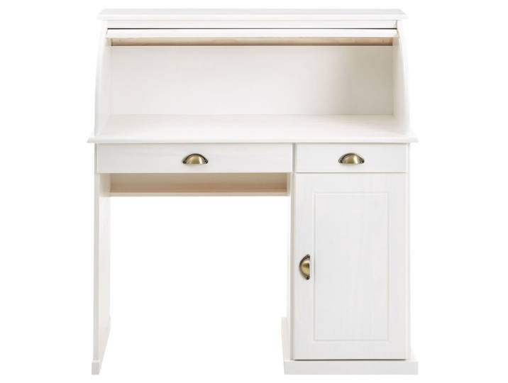 Bureau secrétaire avec volet roulant, en bois massif, blanc
