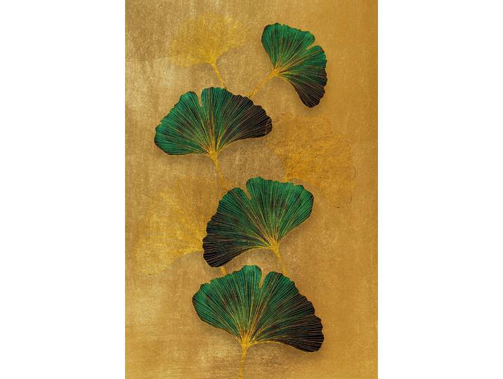 Leinwandbild QUEENCE Gingkoblätter Gold, Canvas Bild von Hand bespannt , farbe bild(er): gold,gelb,grün, B:30cm H:40cm T:2cm, Bilder, Leinwandbild, Zeitlose Ginkgo-Motive in hellen Farben