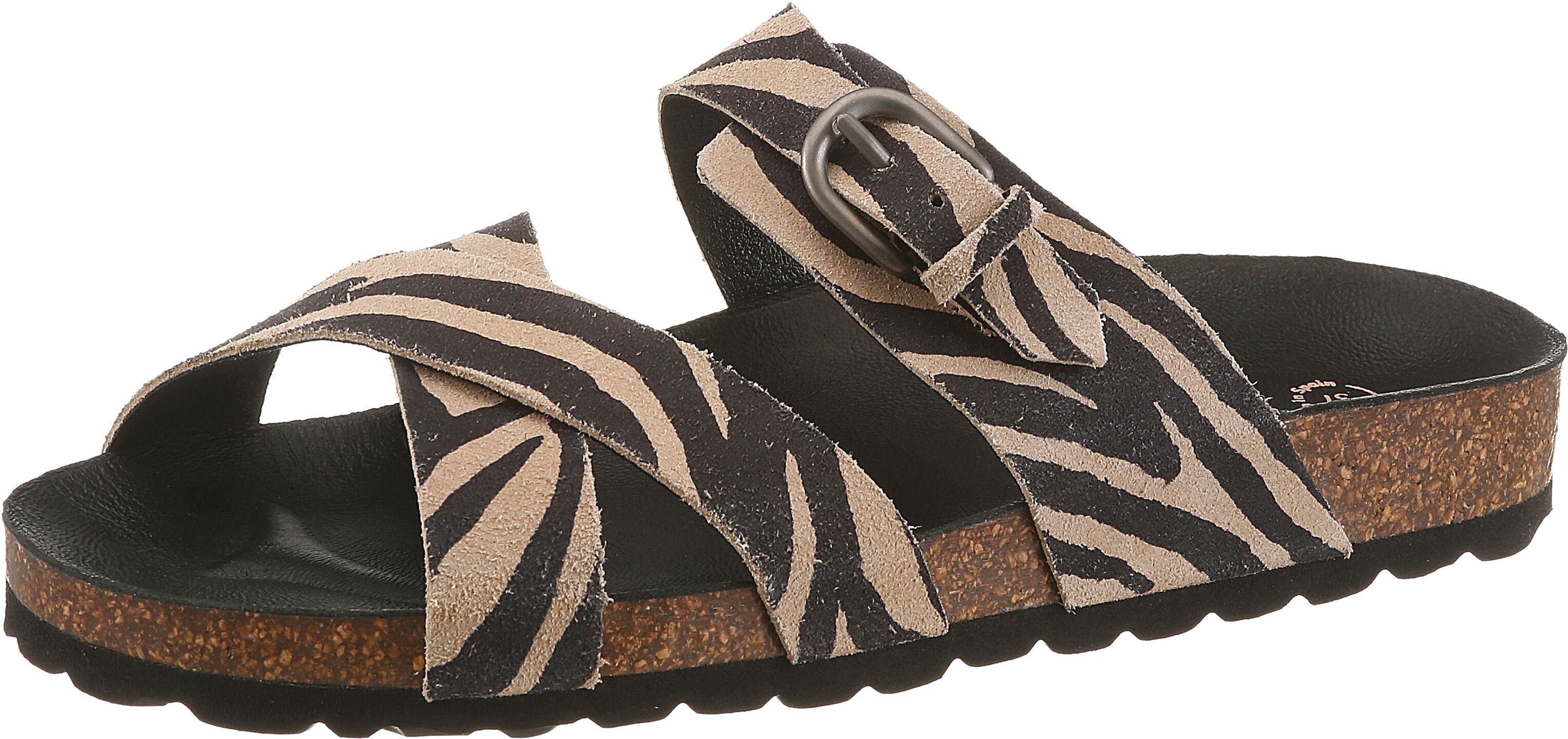 Pantolette VERBENAS "RUBI ZEBRA", Damen, Gr. 37, Synthetik, beige (zebraoptik), Veloursleder, Schuhe Pantolette, Sommerschuh, Strandschuh, Hausschuh mit verstellbarer Schnalle zebraoptik 37, Synthetik