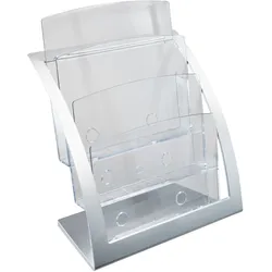 Prospekthalter, Polystyrol/ ABS, transparent PTXB 3 x silber | A4, PS, ABS-Kunststoff