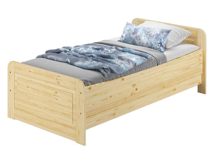 Seniorenbett extra hoch Einzelbett Kiefer natur, höhenverstellbar, stabil, mit Zubehör wählbar