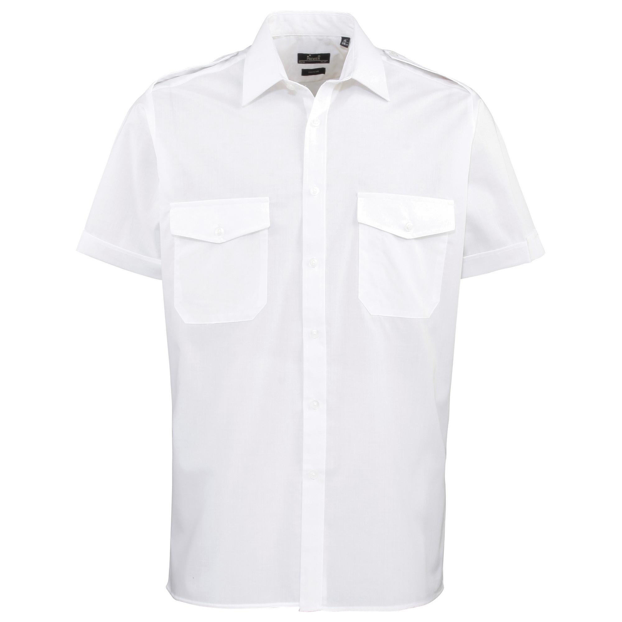 Premier Heren Korte Mouw Piloot Werk Shirt (Wit)