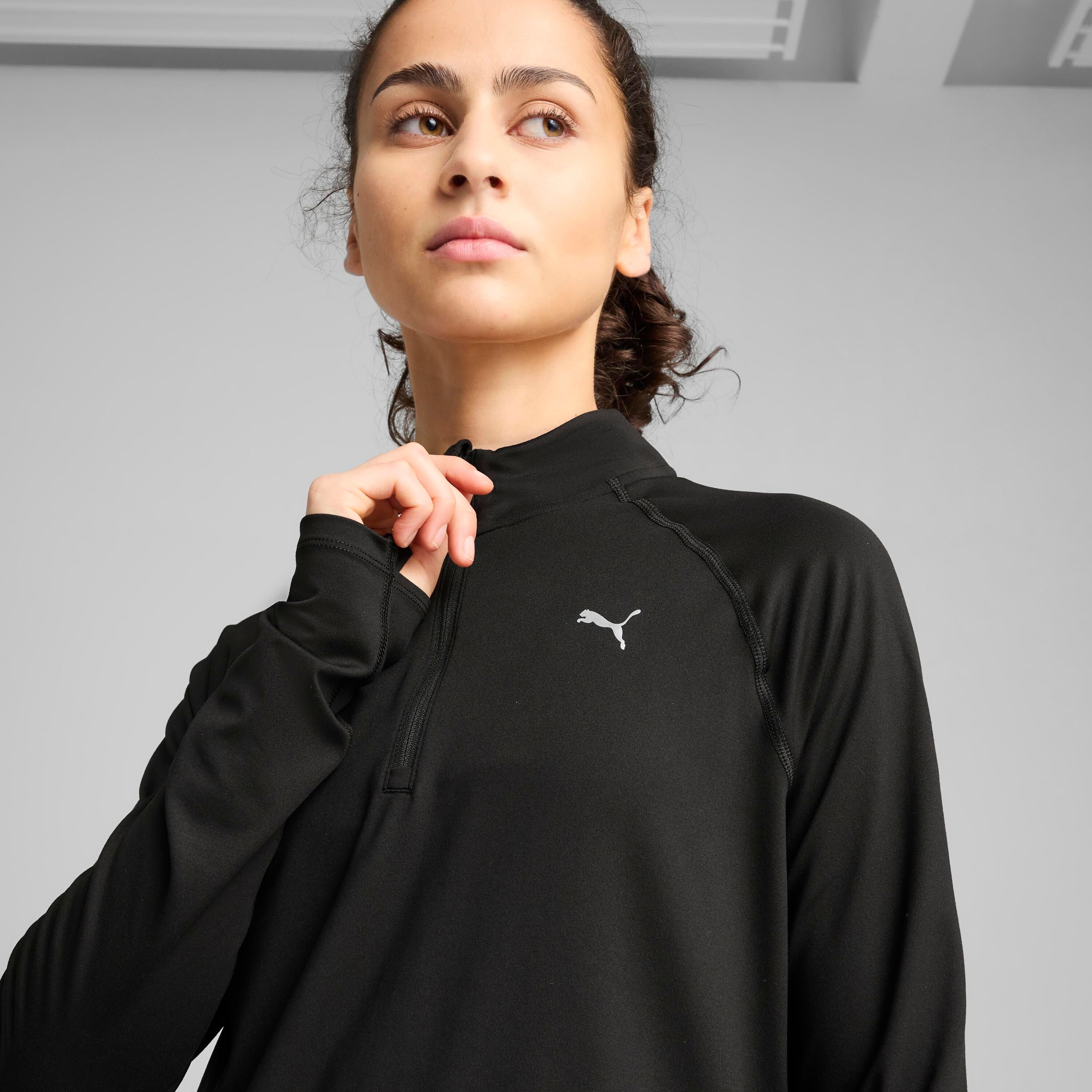 Laufshirt PUMA "W RUN VELOCITY CLOUDSPUN 14 ZIP", Damen, Gr. M, schwarz (puma schwarz), Jersey, Obermaterial: 94% Polyester, 6% Elasthan, regular fit normal, Shirts Laufshirt, ohne Kapuze puma schwarz M