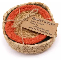 Natural Coaster - Jute & Cotton 10cm  (set of 6) Mixed colours in basket