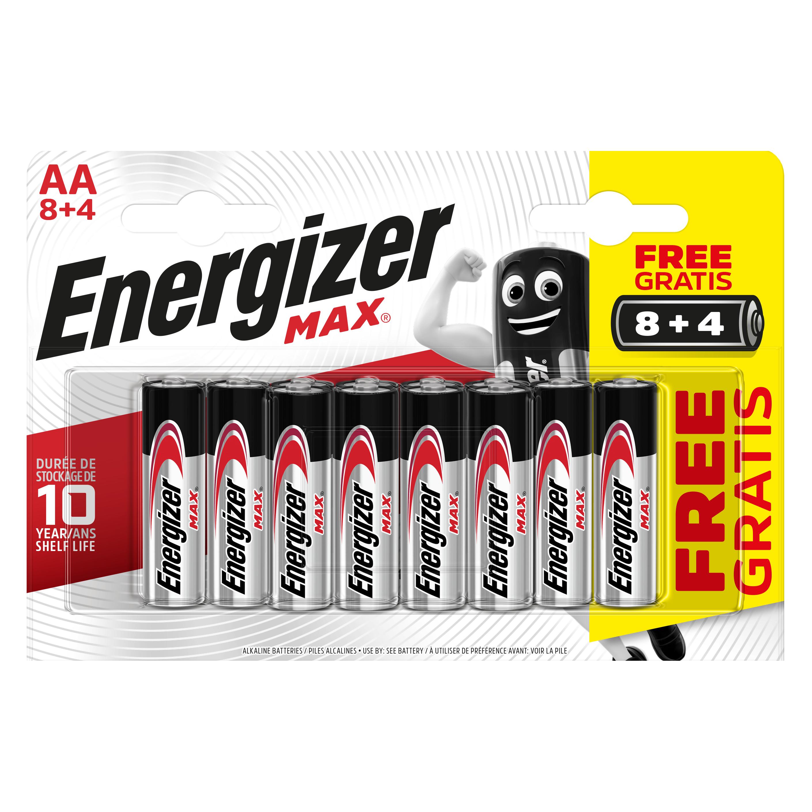 Energizer Max Alkaline Mignon-Batterien, 8+4 (12 Stk., AA) (E303325100)