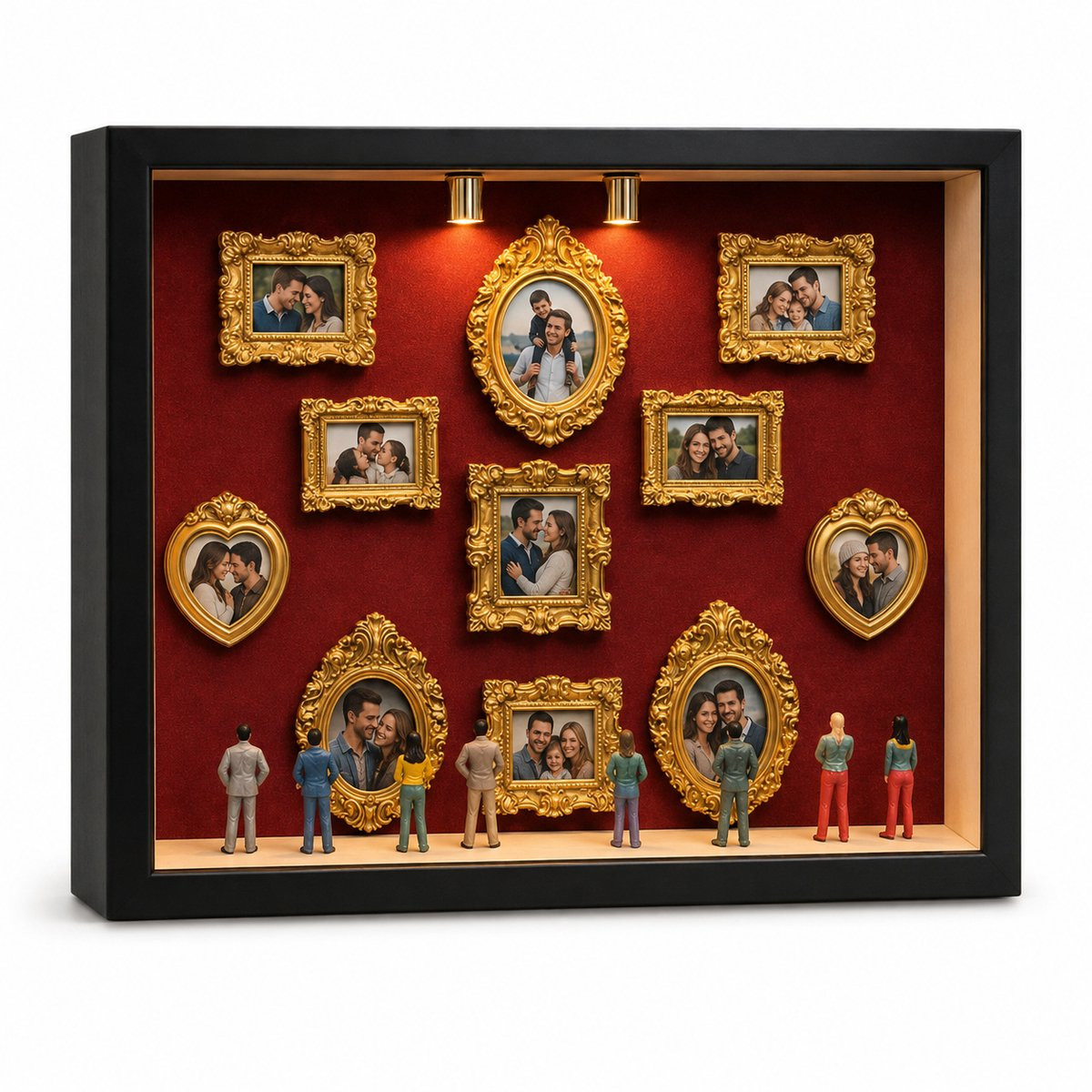 DIY Miniatuur Museum Set met LED - 11 Diepte Fotolijstjes en 8 Mini Figuren - Vintage Schaduwlijst Decoratie voor Creatieve Scènes en Woondecoratie