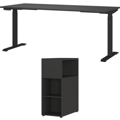 Büromöbel-Set GERMANIA "Mailand", grau (graphit), Schreibtisch Breite 180cm Holzwerkstoff Metall, Holzwerkstoff, Metall, Arbeitsmöbel-Sets, Büromöbel-Set, inkl. Schreibtisch und Raumteiler