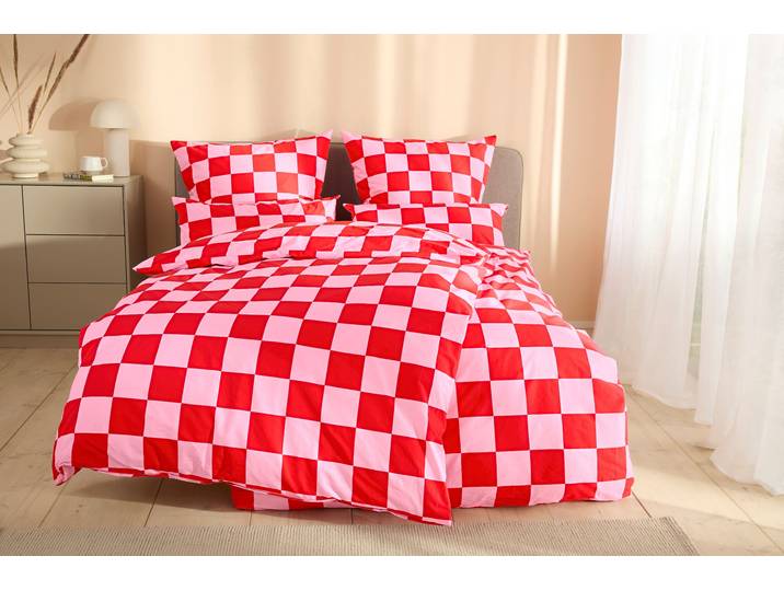 Bettwäsche HOMSY BY ANA JOHNSON Chessley , bunt (pink, rot), B/L: 155cm x 220cm, 1 Stk., 1 Stk., Renforcé, B/L: 80cm x 80cm, 2, Renforcé, Obermaterial: 100% Baumwolle, Bettwäsche, Bettwäsche, mit coolem Karo-Muster, ab Grösse 135x200 cm, by Ana Johnson