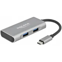 Delock 4-Port-USB-C-Hub (USB-C, 4 Ports), Dockingstation + USB Hub, Grau