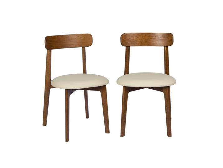 Sweeek Chaise vintage bois d'hévéa et simili cuir (lot de 2) VICTOIRE Marron Noyer
