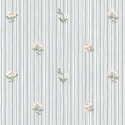 Martha Stewart Garden Stripe Grey Blue Wallpaper