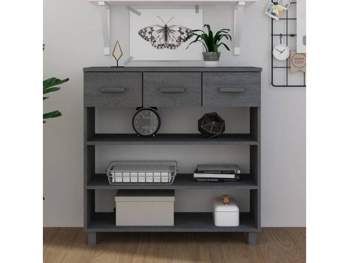 &Mode Table console pour salon - Grande Table basse - HAMAR Gris foncé 90x35x90 cm - Bois massif de pin BEWI39744
