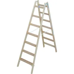 Doppelleiter Krause Holzleiter 2x7 Sprossen beidseitig besteigbare Klappleiter